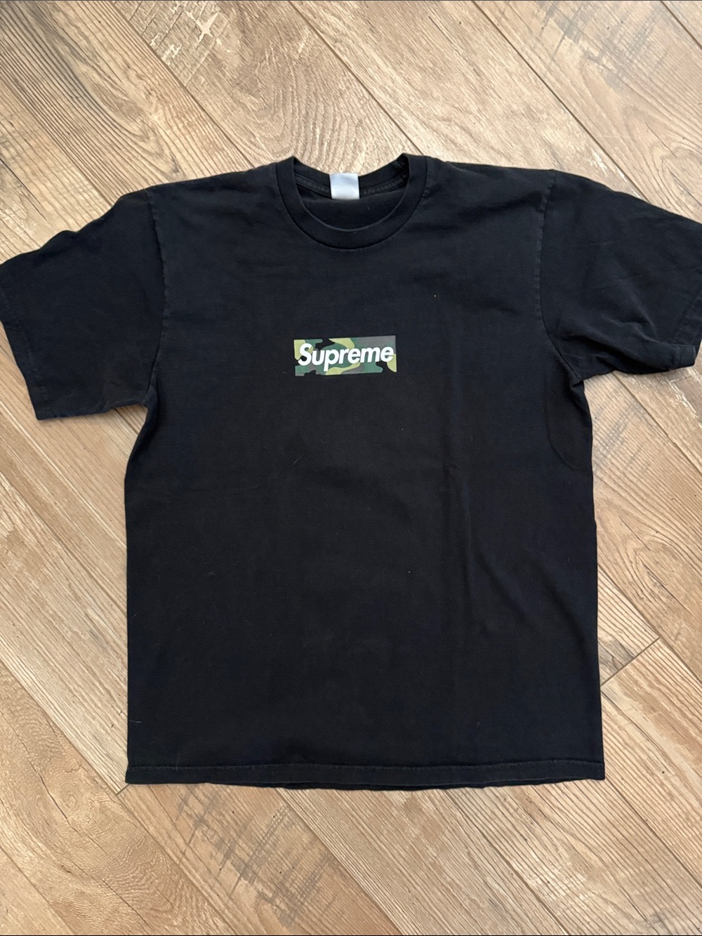 Supreme Black T-Shirt with Green Camo Box Logo